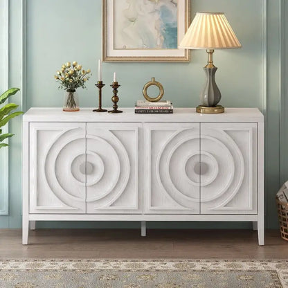 Retro Sideboard Door with Circular Groove Design Round Metal Door Handle