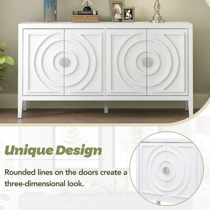 Retro Sideboard Door with Circular Groove Design Round Metal Door Handle