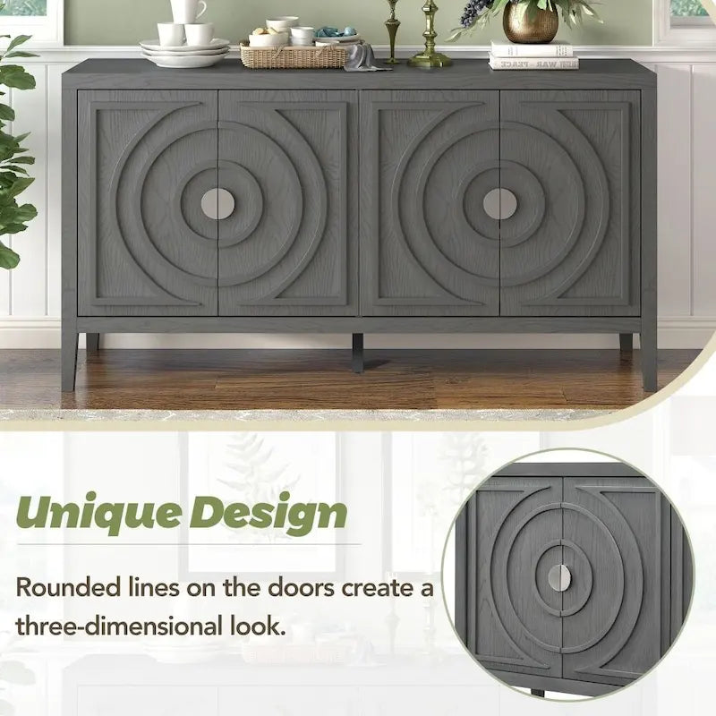 Retro Sideboard Door with Circular Groove Design Round Metal Door Handle