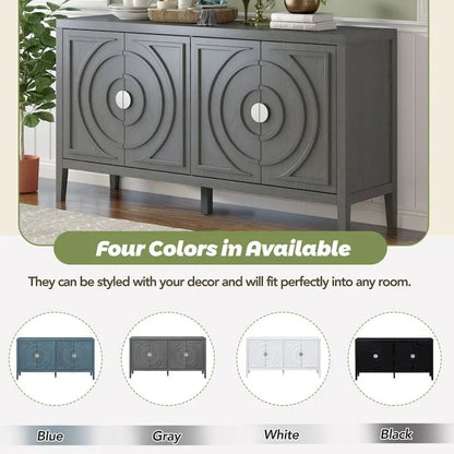 Retro Sideboard Door with Circular Groove Design Round Metal Door Handle