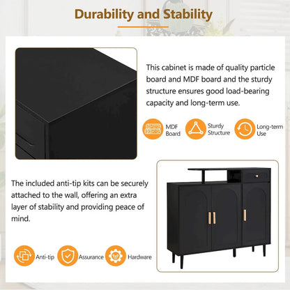 Shoe Cabinet with Arched Doors and Drawer,Cream Style Storage Sideboard with Adjustable Shelves and Solid Wood Legs
