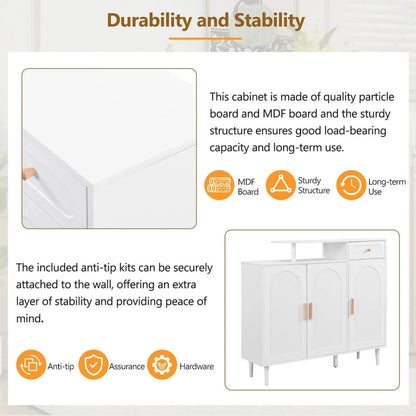 Shoe Cabinet with Arched Doors and Drawer,Cream Style Storage Sideboard with Adjustable Shelves and Solid Wood Legs