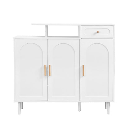 Shoe Cabinet with Arched Doors and Drawer,Cream Style Storage Sideboard with Adjustable Shelves and Solid Wood Legs