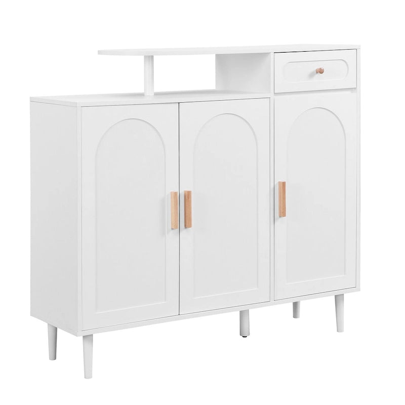 Shoe Cabinet with Arched Doors and Drawer,Cream Style Storage Sideboard with Adjustable Shelves and Solid Wood Legs