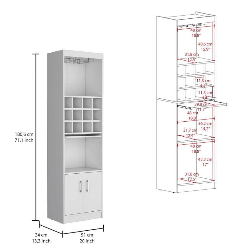 71Tall Bar Cabinet 5-Tier Modern Bar Cabinet with Glass Holder Stemware Rack,Wine Cabinet,12 Bottle Cubbies,5 Shelves
