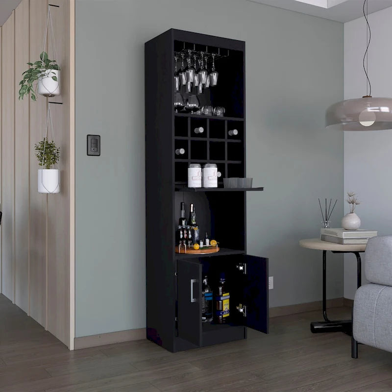 71Tall Bar Cabinet 5-Tier Modern Bar Cabinet with Glass Holder Stemware Rack,Wine Cabinet,12 Bottle Cubbies,5 Shelves