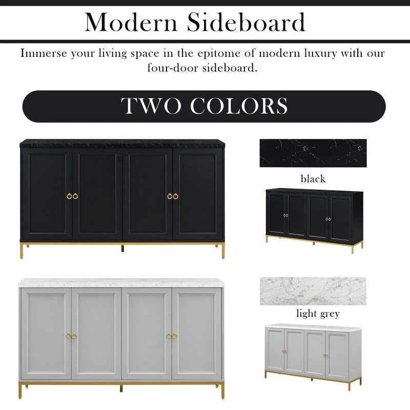 Modern Sideboard with Extra Large Storage Space with Metal Handles and Support Legs for Living Room and Dining Roo