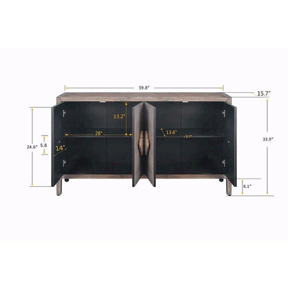 Carved Flower Door Handle, Antique Four Door Cabinet