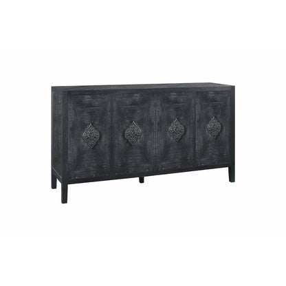 Carved Flower Door Handle, Antique Four Door Cabinet