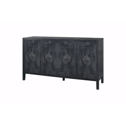 Carved Flower Door Handle, Antique Four Door Cabinet