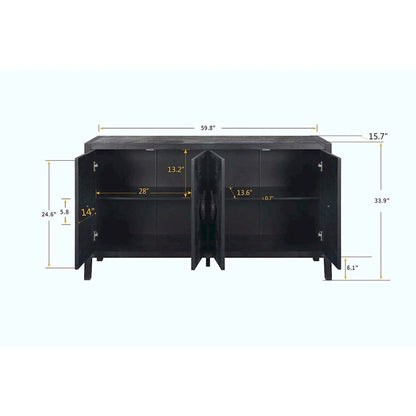 Carved Flower Door Handle, Antique Four Door Cabinet