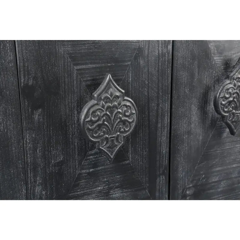 Carved Flower Door Handle, Antique Four Door Cabinet