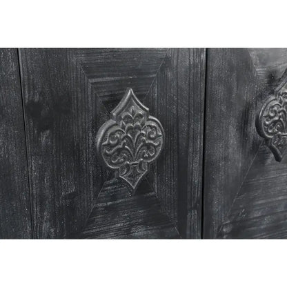Carved Flower Door Handle, Antique Four Door Cabinet