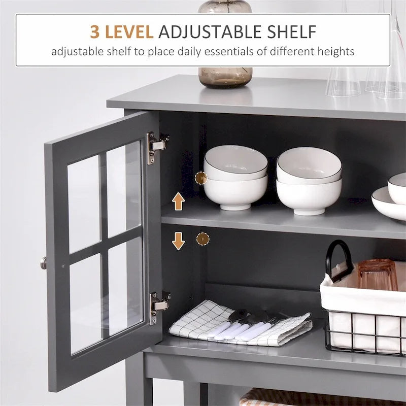 Buffet Cabinet with Adjustable Inner Shelving and Glass Doors - N/A