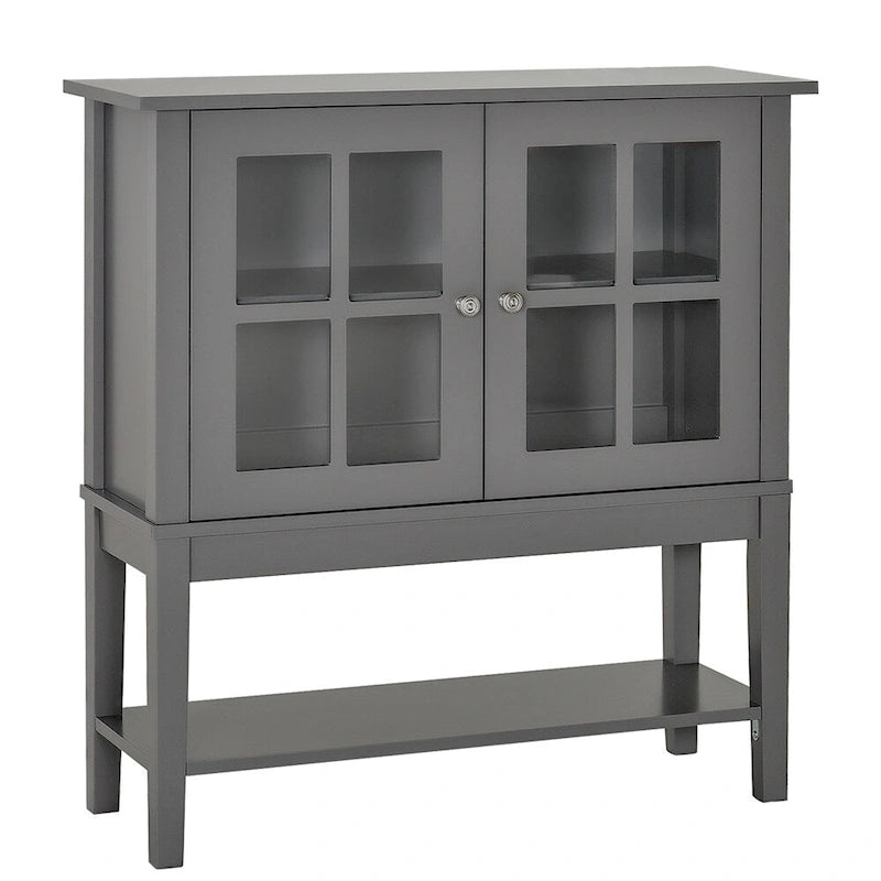 Buffet Cabinet with Adjustable Inner Shelving and Glass Doors - N/A