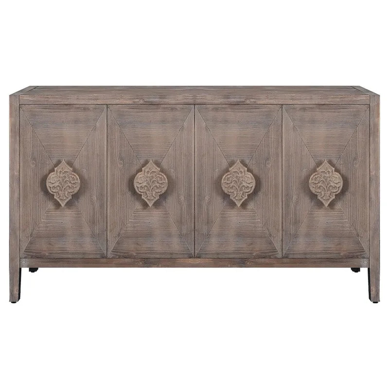 Antique Four Door Cabinet, Carved Flower Door Handle