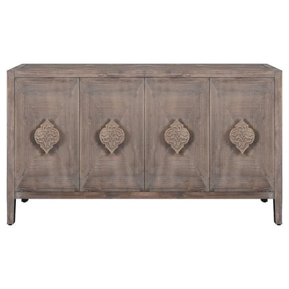 Antique Four Door Cabinet, Carved Flower Door Handle