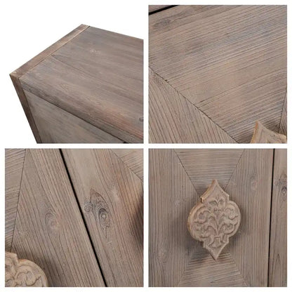 Antique Four Door Cabinet, Carved Flower Door Handle