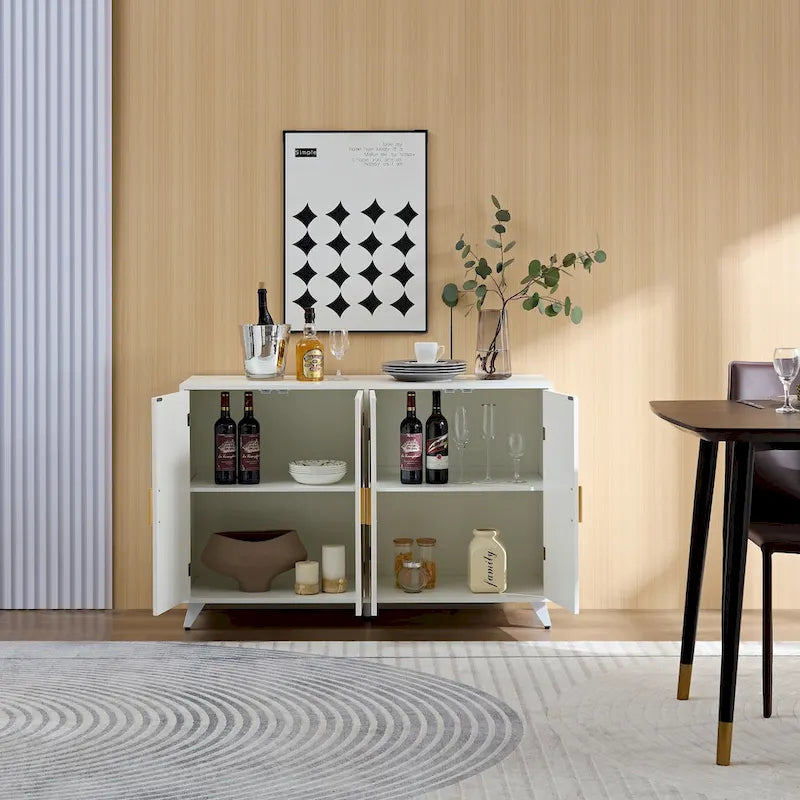Sideboard Buffet cabinet with 4 doors and removable shelves, for living room, dining room, ivory white