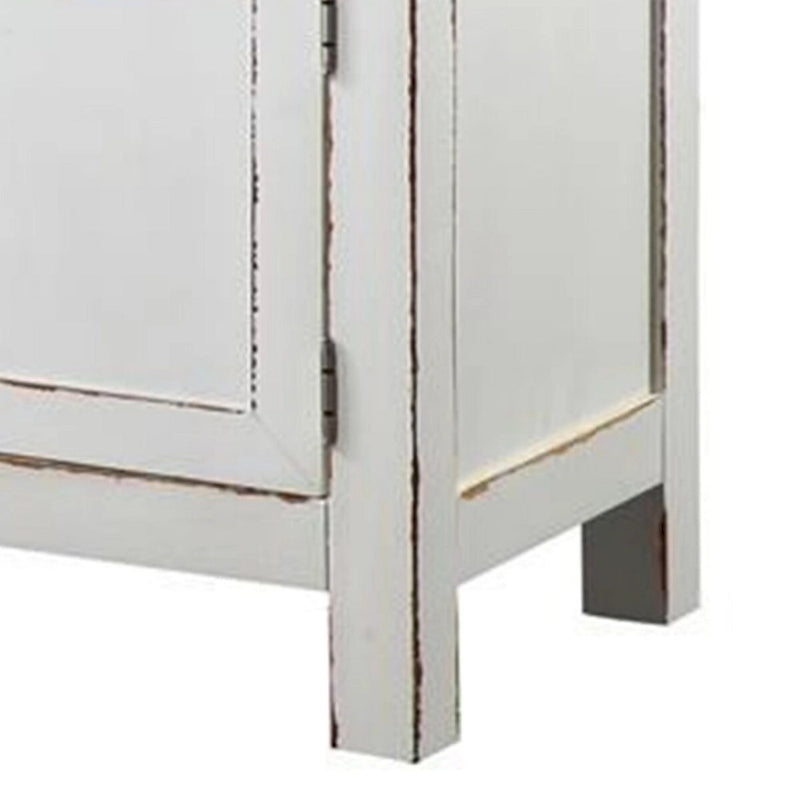 Ben 54 Inch Buffet Server, Brown Top, 2 Drawers, Wine Rack, Weathered White