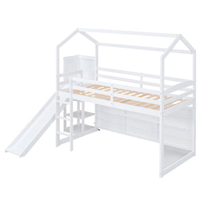 Merax Twin Size Wood House Loft bed with Slide