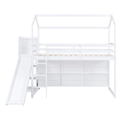 Merax Twin Size Wood House Loft bed with Slide