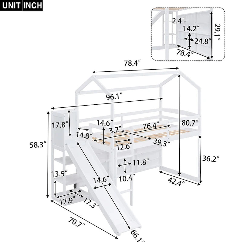 Merax Twin Size Wood House Loft bed with Slide