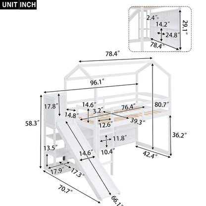 Merax Twin Size Wood House Loft bed with Slide