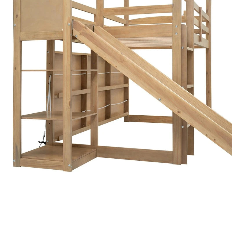 Merax Twin Size Wood House Loft bed with Slide