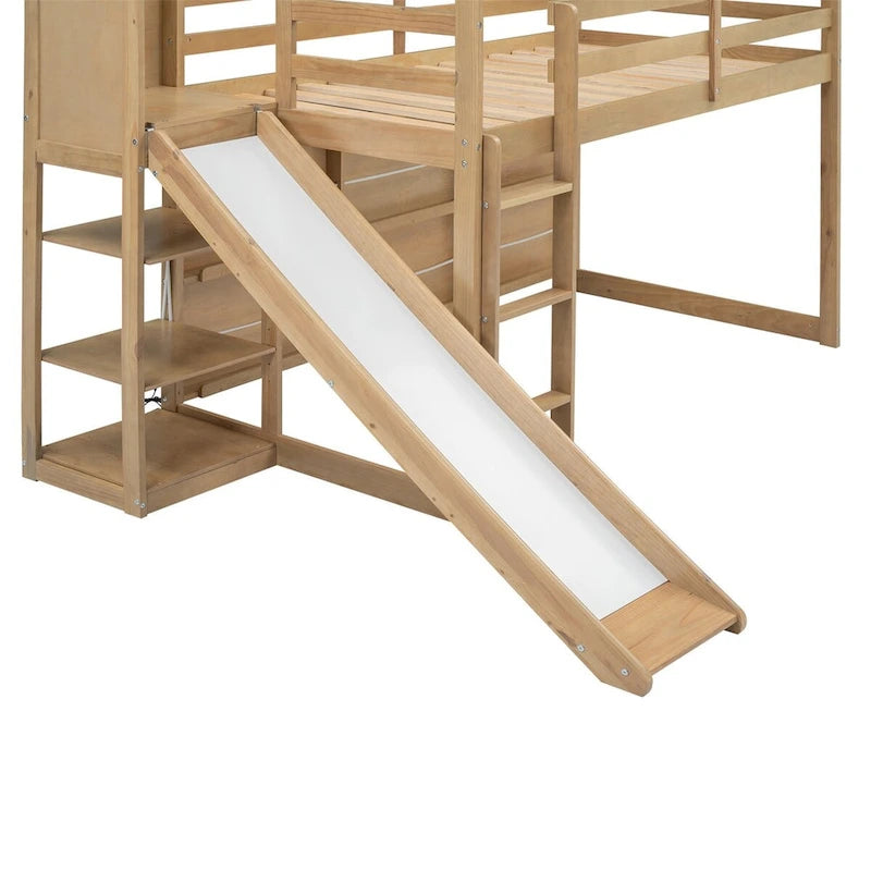 Merax Twin Size Wood House Loft bed with Slide