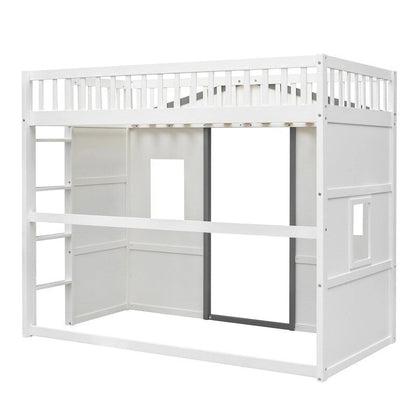 Twin Size Wooden House Loft Bed With Ladder