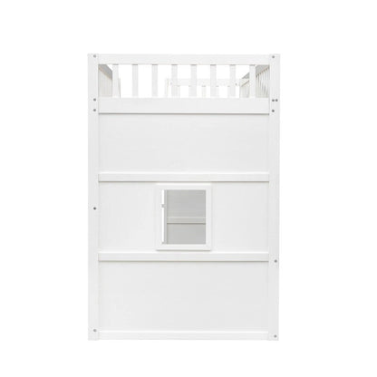 Twin Size Wooden House Loft Bed With Ladder