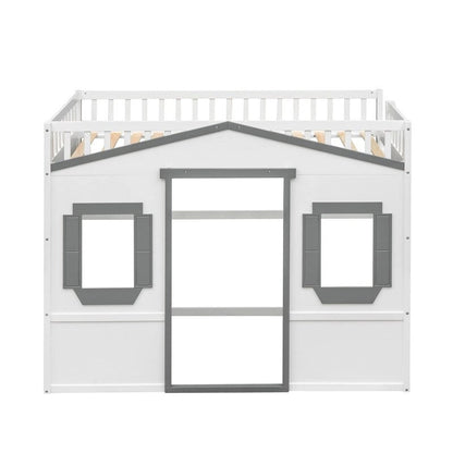 Twin Size Wooden House Loft Bed With Ladder