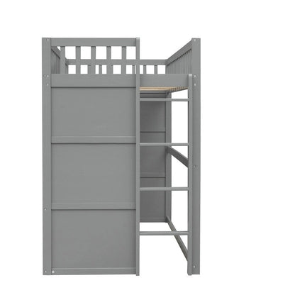 Twin Size Wooden House Loft Bed With Ladder