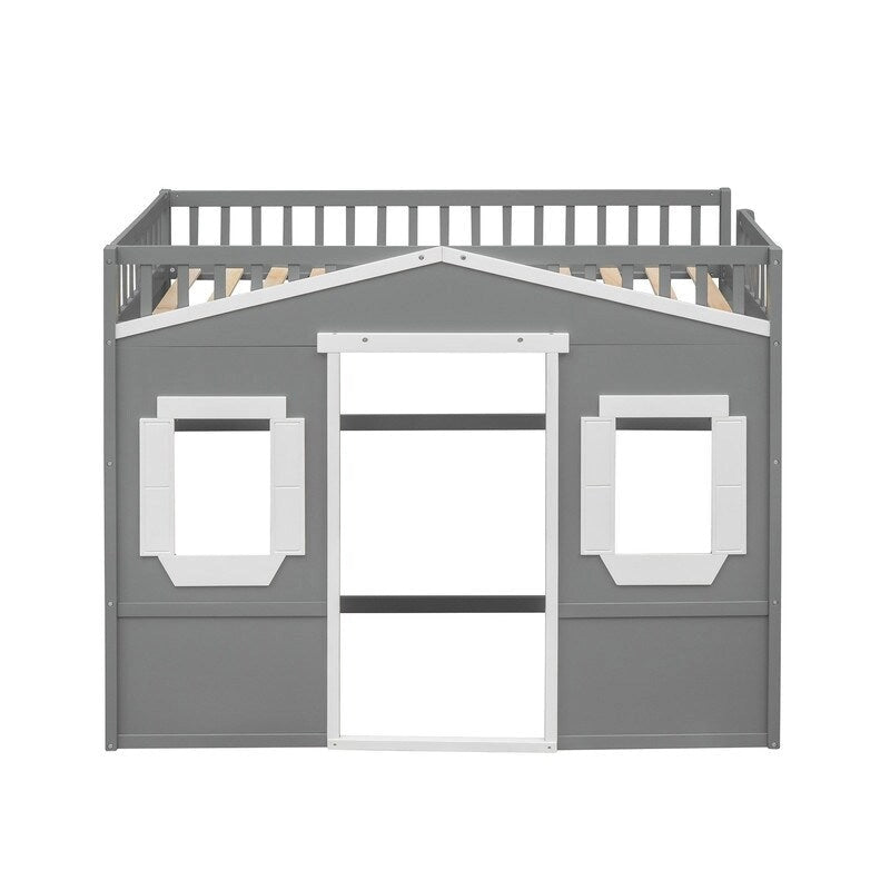 Twin Size Wooden House Loft Bed With Ladder