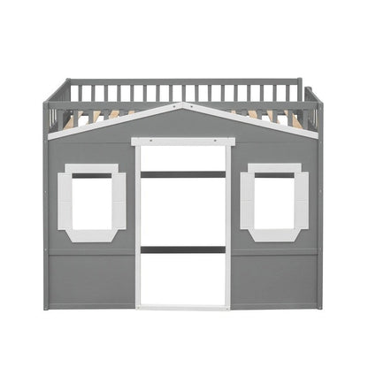 Twin Size Wooden House Loft Bed With Ladder