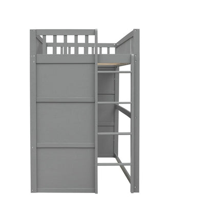 Twin Size Wooden House Loft Bed With Ladder