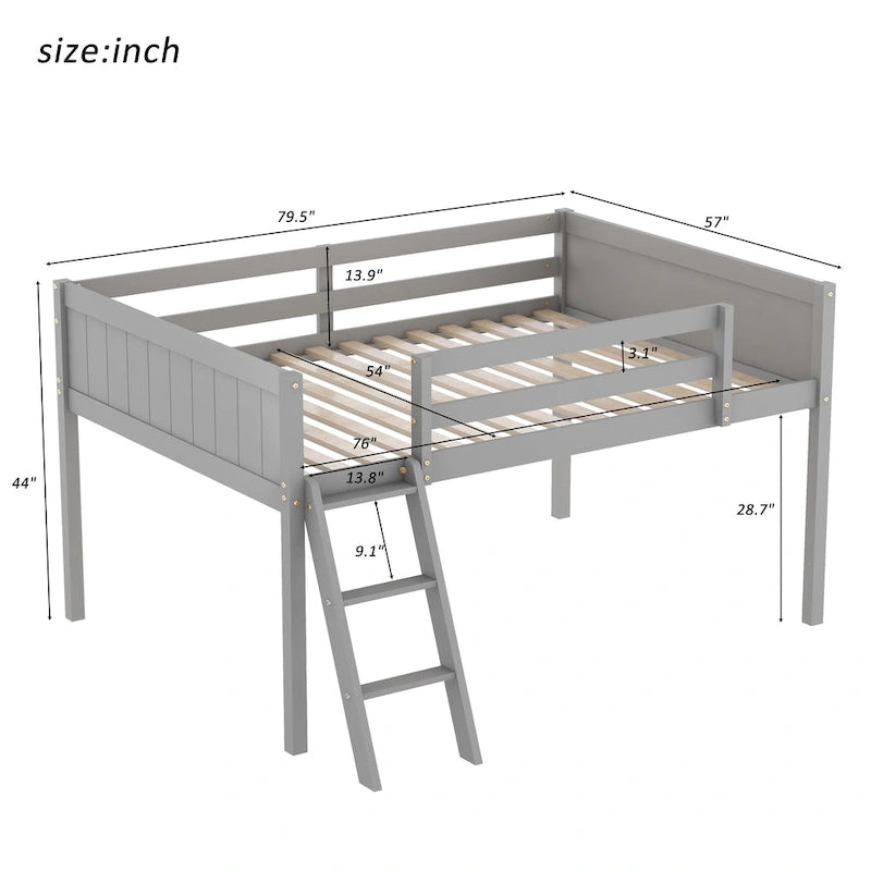 Harper&Bright Designs Wood Low Loft Bed with Convertable Ladder