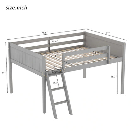 Harper&Bright Designs Wood Low Loft Bed with Convertable Ladder