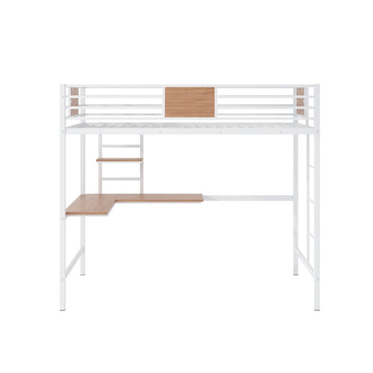 Metal Loft Bed Twin Size with Desk and Shelves