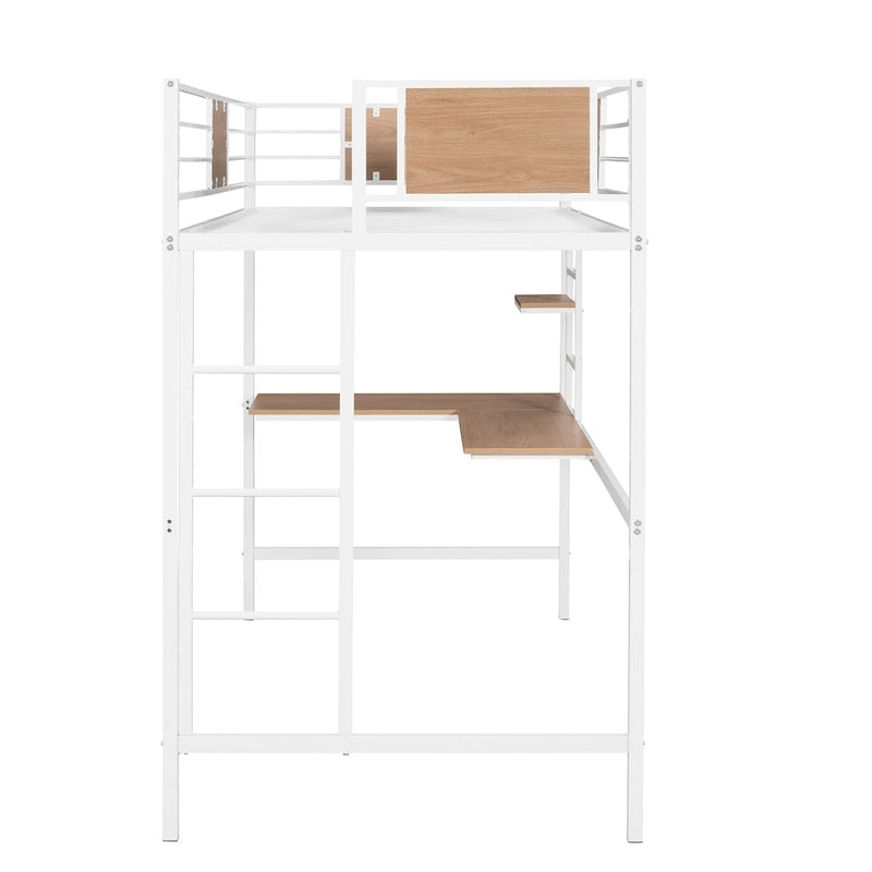 Metal Loft Bed Twin Size with Desk and Shelves