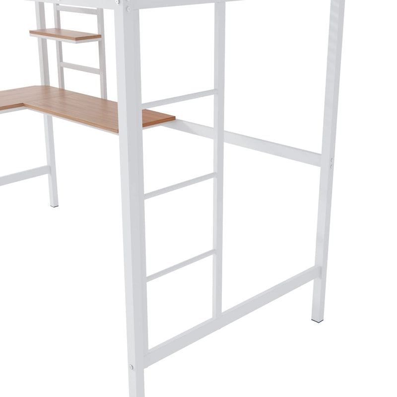 Metal Loft Bed Twin Size with Desk and Shelves