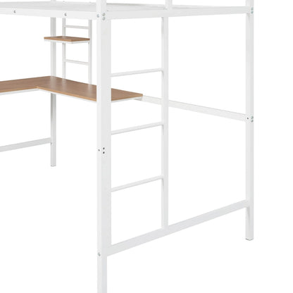 Metal Loft Bed Twin Size with Desk and Shelves