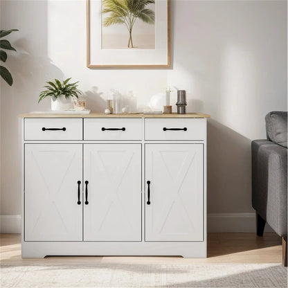 Farmhouse Buffet Cabinet Storage Sideboard with 3 Drawers and 3 Doors