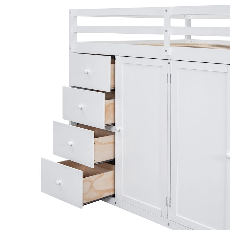 Merax Full Size Wood Loft Bed With Built-in Wardrobes, Cabinets and Drawers