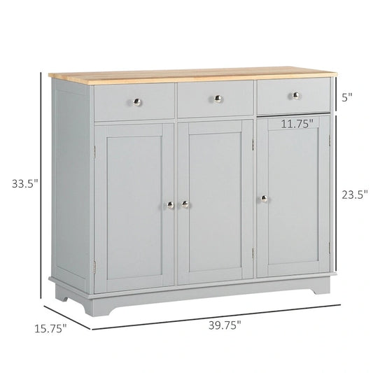 Buffet Cabinet with Drawers and Adjustable Shelves - N/A