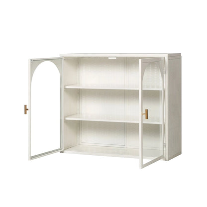 27.56Glass Doors Modern Two-door Wall Cabinet with Featuring Three-tier Storage for Entryway,with Characteristic Woven Pattern