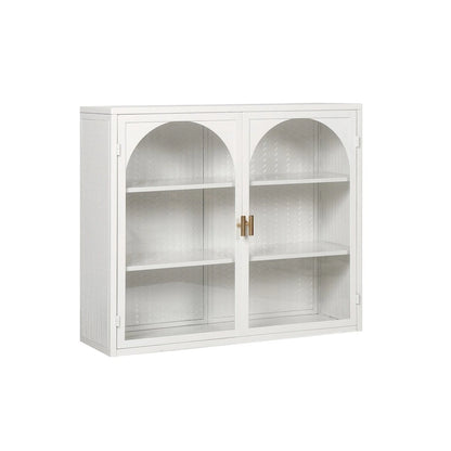 27.56Glass Doors Modern Two-door Wall Cabinet with Featuring Three-tier Storage for Entryway,with Characteristic Woven Pattern