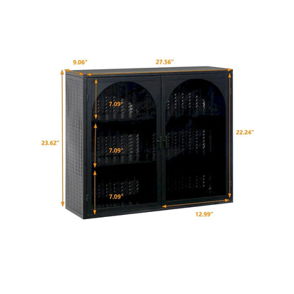 27.56Glass Doors Modern Two-door Wall Cabinet with Featuring Three-tier Storage for Entryway,with Characteristic Woven Pattern