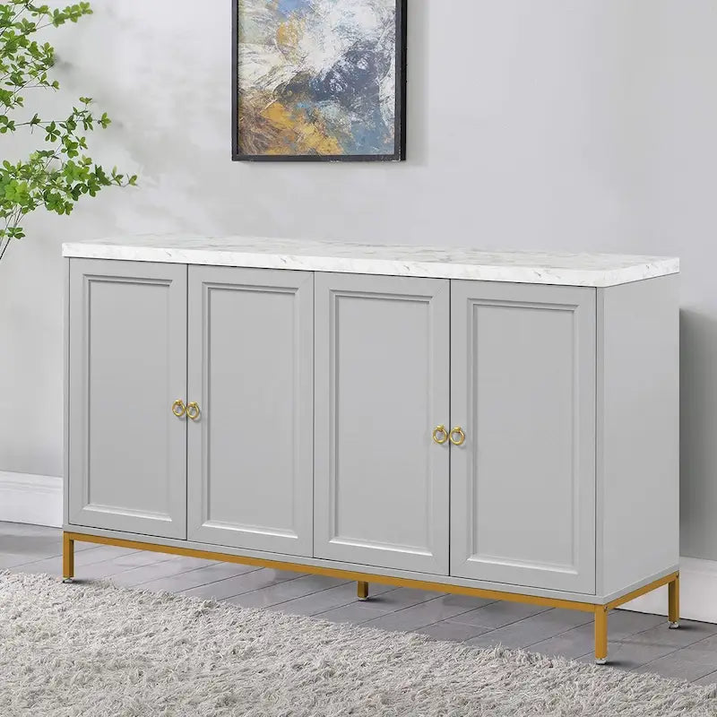 Elegant Stylish Wooden Sideboard, Top with Faux Marble Stickers